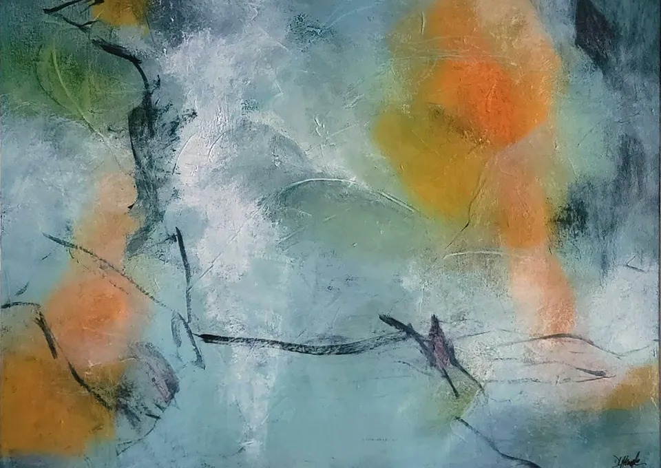 Amber Impulse, acrylic on watercolor paper, 22 in × 28 in, by Debbi Homola