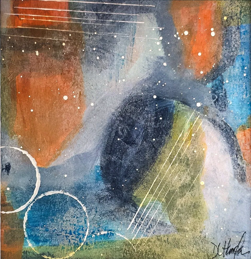 Dreamscape, acrylic on paper, 7 in × 7 in, by Debbi Homola
