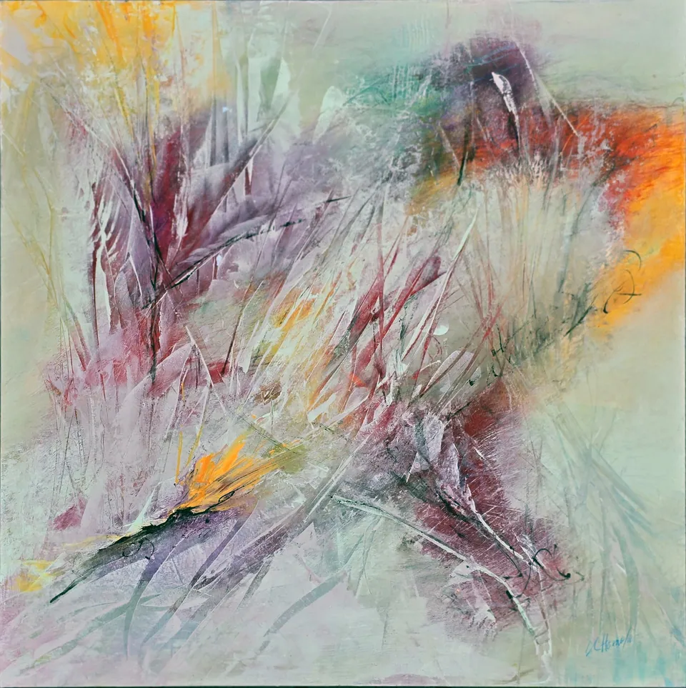 Garden Visions, acrylic on cradled wood panel, 18 in × 18 in, by Debbi Homola