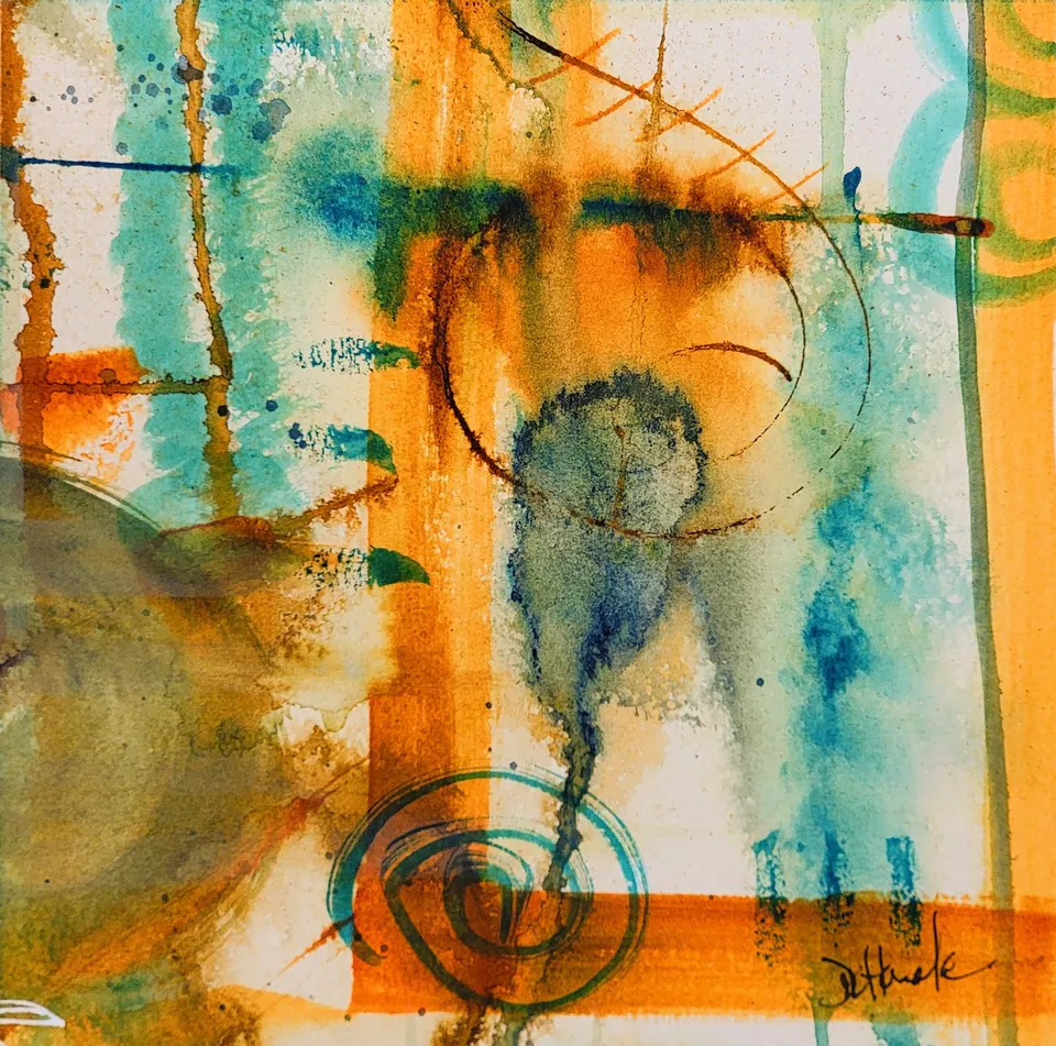 Popsicle Swirl, acrylic ink on watercolor paper, 6 in × 6 in, by Debbi Homola