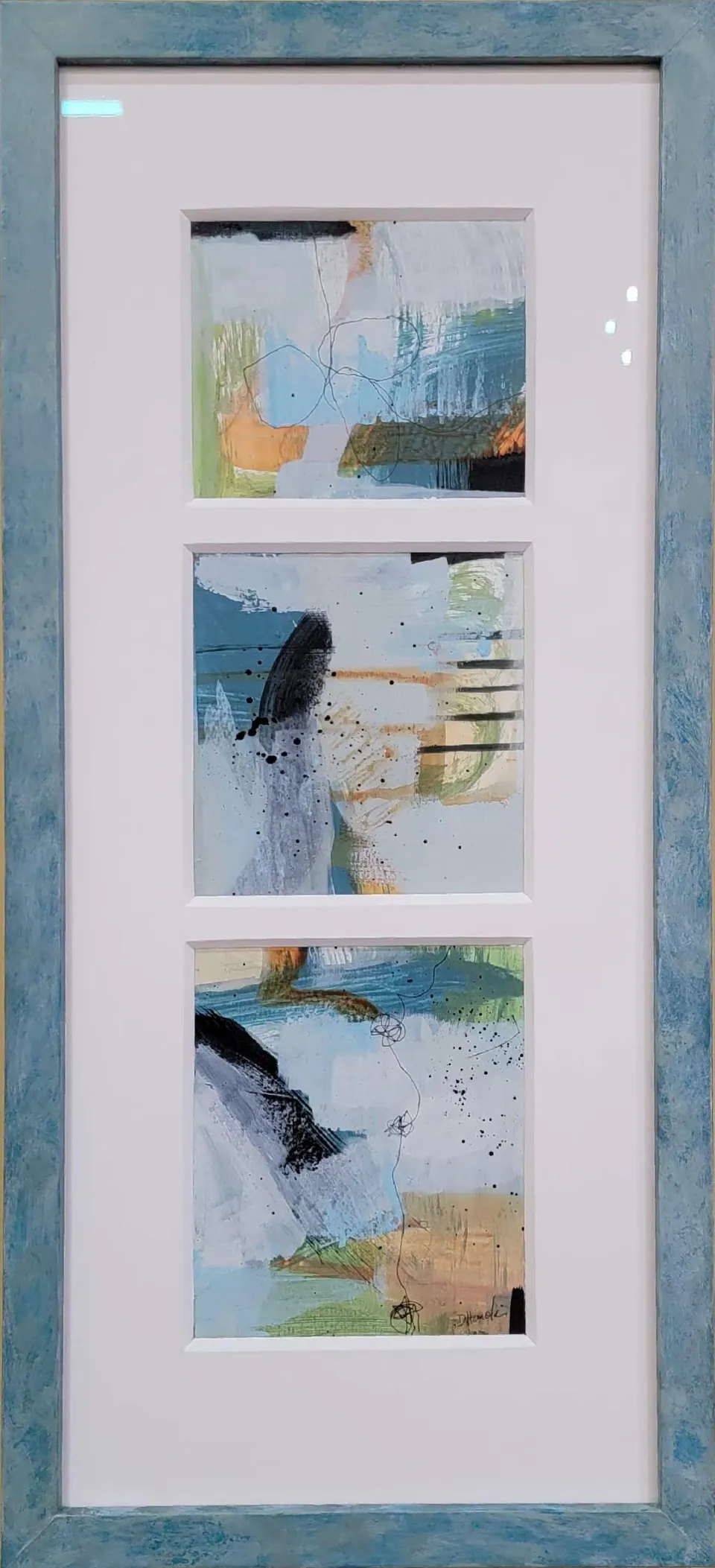 3 abstracts in Turquoise, sold original abstract painting by Debbi Homola