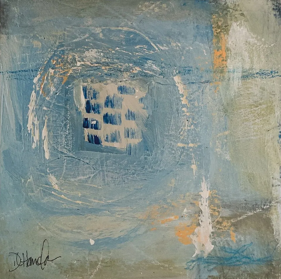 Spiral Echoes, acrylic on watercolor paper, 6 in × 6 in, by Debbi Homola