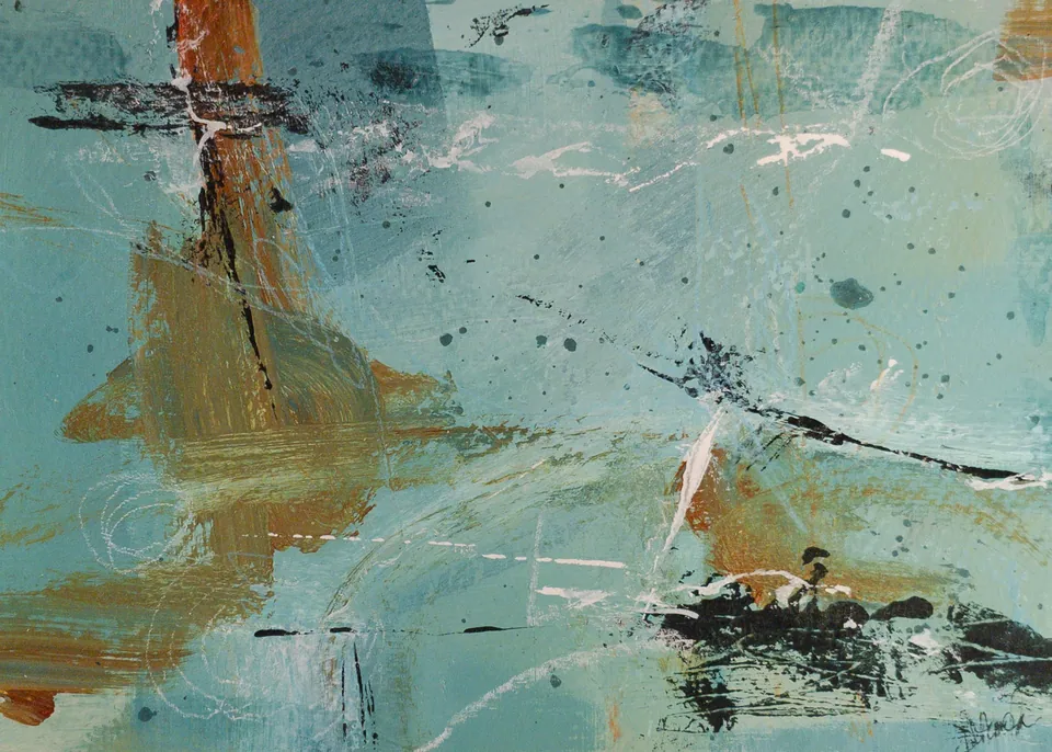 Turquoise Memories, acrylic on watercolor paper, 7 in × 10 in, by Debbi Homola